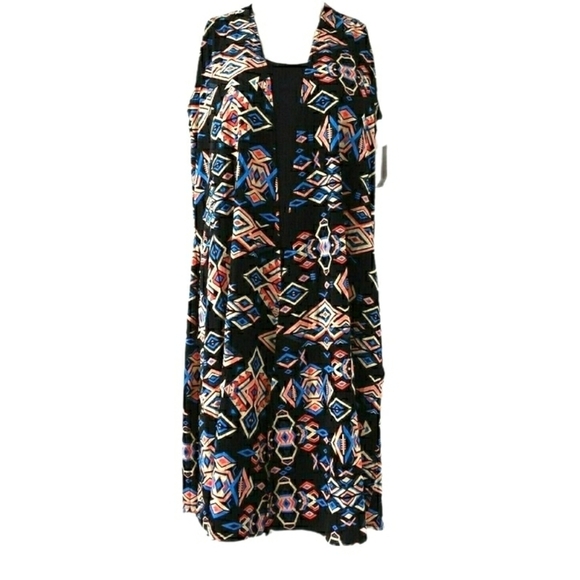 LulaRoe Women's Joy Duster Length Blue Aztec Print Vest Cardigan - Picture 1 of 9